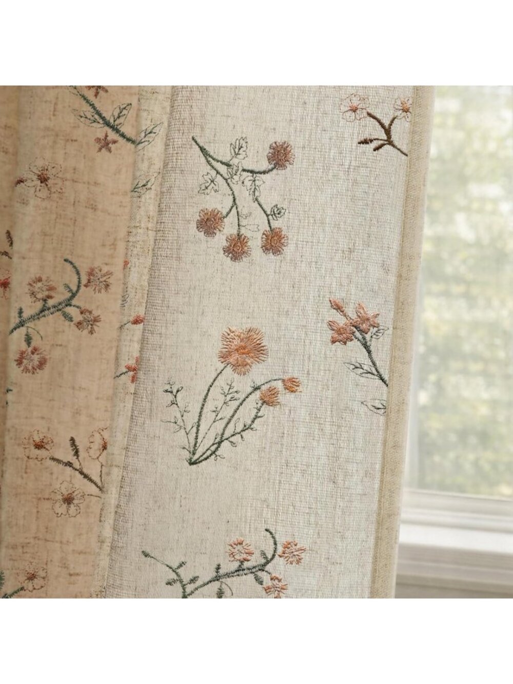 Floral Embroidered Light Filtering Curtains - 84 Inch, 2 Panels for Elegant